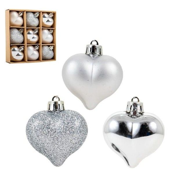 Набір пластикових срібних новорічних прикрас 9 шт. D-4.5 см. 43038