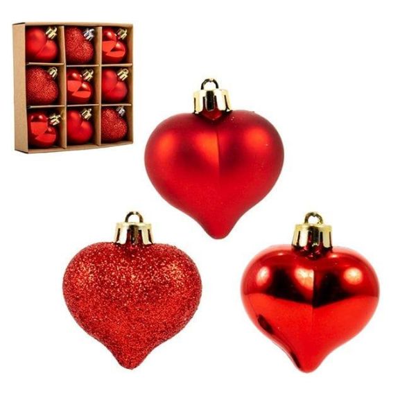 Набір пластикових червоних новорічних прикрас 9 шт. D-4.5 см. 43036