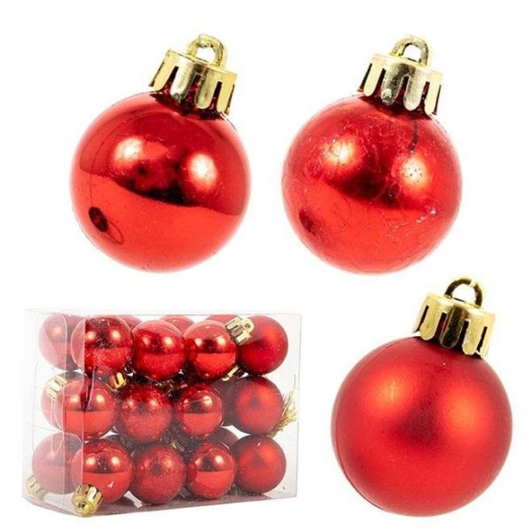 Набір пластикових червоних новорічних кульок 24 шт. D-3 см. 43033