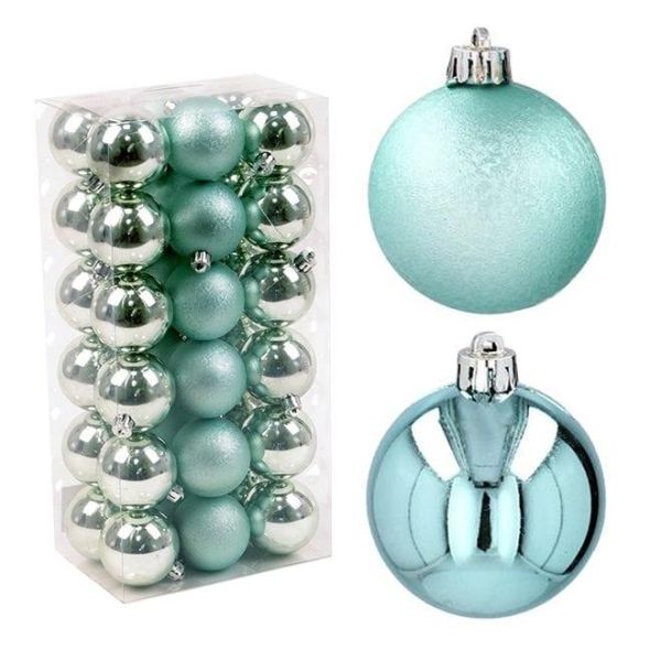 Набор пластиковых мятных новогодних шаров 36 шт. D-5 см. 43022