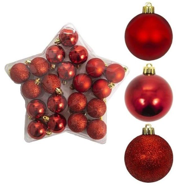 Набор пластиковых красных новогодних шаров 20 шт. D-4 см. 43019