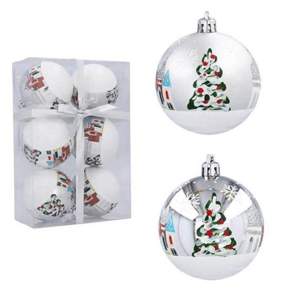 Набор пластиковых серебряных новогодних шаров 6 шт. D-8 см. 43018