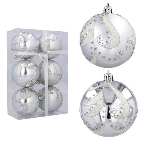 Набор пластиковых серебряных новогодних шаров 6 шт. D-8 см. 43015