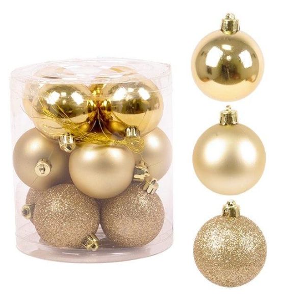 Набор пластиковых золотых новогодних шаров 12 шт. D-5 см. 43007
