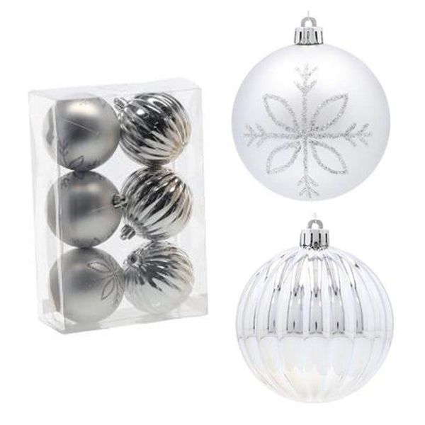 Набор пластиковых серебряных новогодних шаров 6 шт. D-8 см. 43003