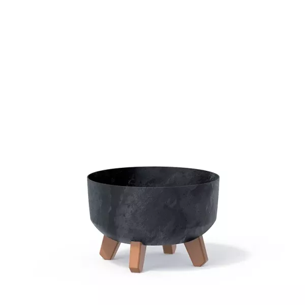 Горщик для квітів Prosperplast Gracia Low Beton Effect 24см на ніжках Антрацит-мармуровий