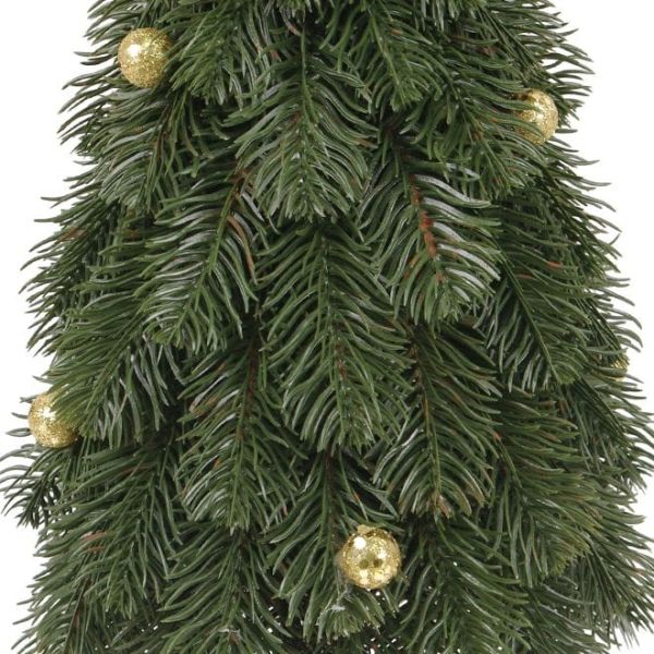 Елка литая на деревянной зеленой подставке с золотыми шариками 62 см.