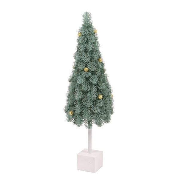 Елка литая на деревянной подставке голубая с золотыми шариками 62 см.