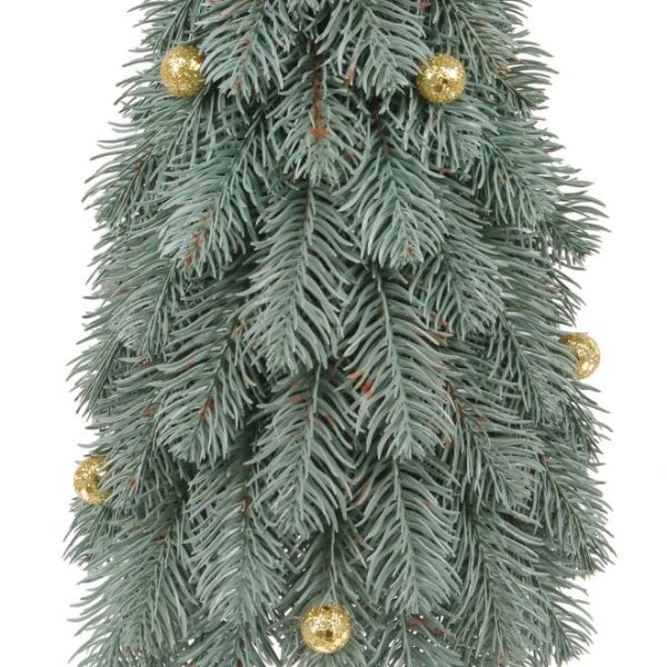 Елка литая на деревянной зеленой подставке с золотыми шариками 62 см.