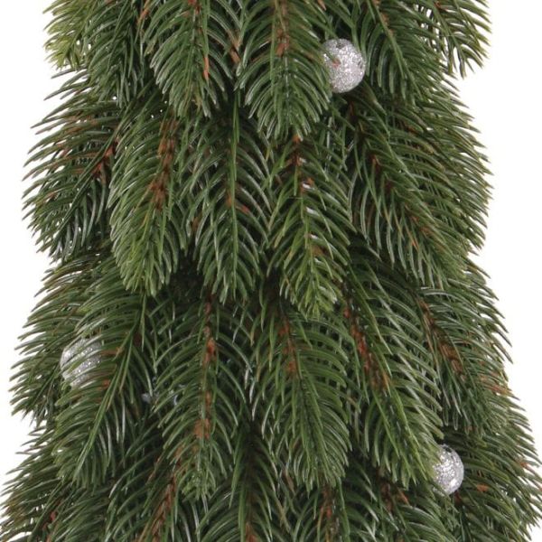 Елка литая на деревянной зеленой подставке с серебряными шариками 62 см.