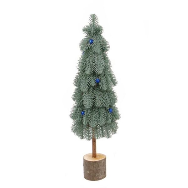 Елка литая на деревянной подставке голубая с синими шариками 62 см.
