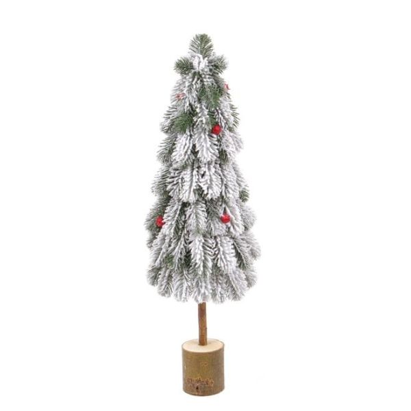 Елка литая на деревянной подставке заснеженная с красными шариками 62 см.