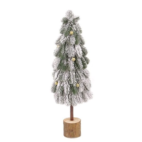 Елка литая на деревянной подставке заснеженная с золотыми шариками 62 см