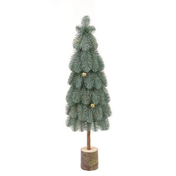 Елка литая на деревянной подставке голубая с золотыми шариками 62 см.