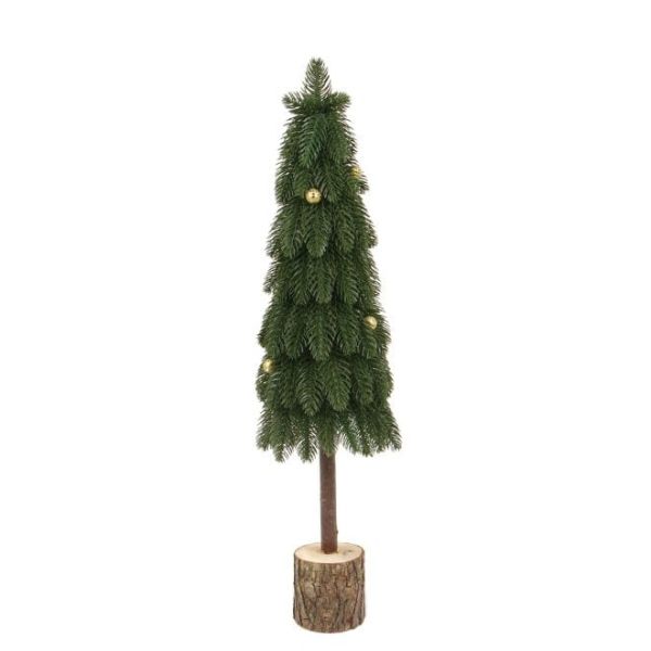 Елка литая на деревянной зеленой подставке с золотыми шариками 62 см.