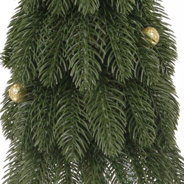 Елка литая на деревянной зеленой подставке с золотыми шариками 62 см.