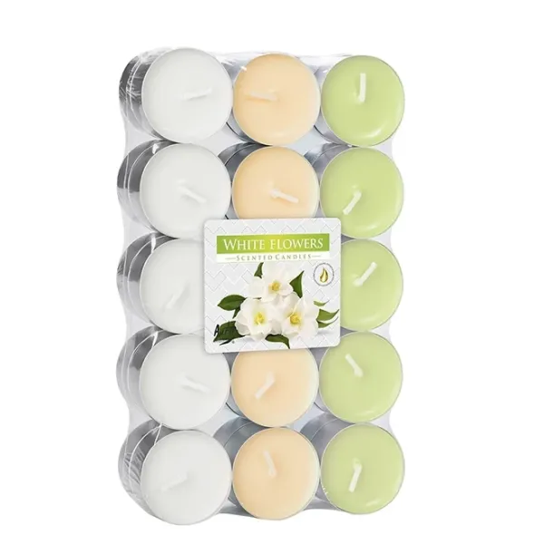 Свічка чайна пігулка ароматична Bispol мікс Білі квіти D-3,9 см. 30 шт. 27723