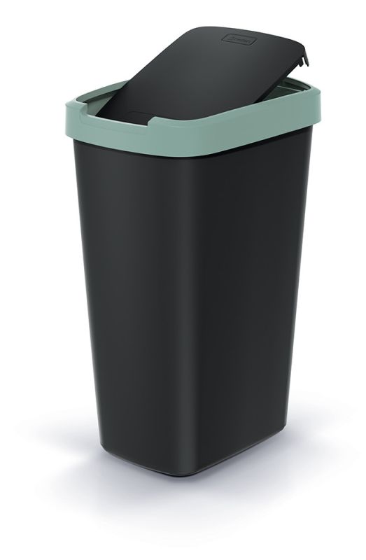 Мусорка Prosperplast Compacta Q прямоугольная 45л черная Зеленый ободок
