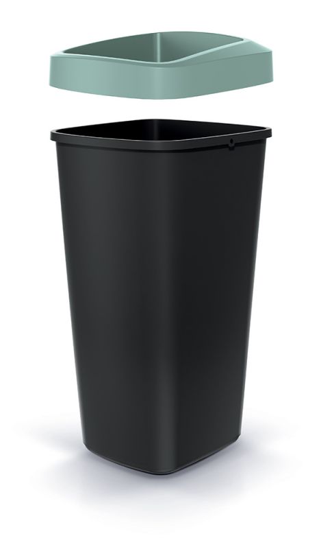 Мусорка Prosperplast Compacta Q прямоугольная с открытой крышкой 25л черная Зеленый ободок