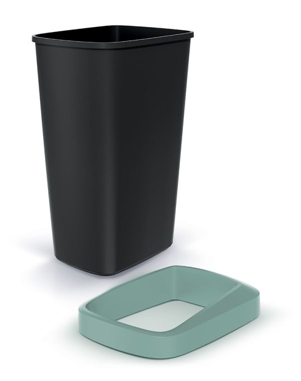 Мусорка Prosperplast Compacta Q прямоугольная с открытой крышкой 45л черная с Зеленым ободком