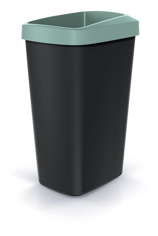Мусорка Prosperplast Compacta Q прямоугольная с открытой крышкой 45л черная с Зеленым ободком