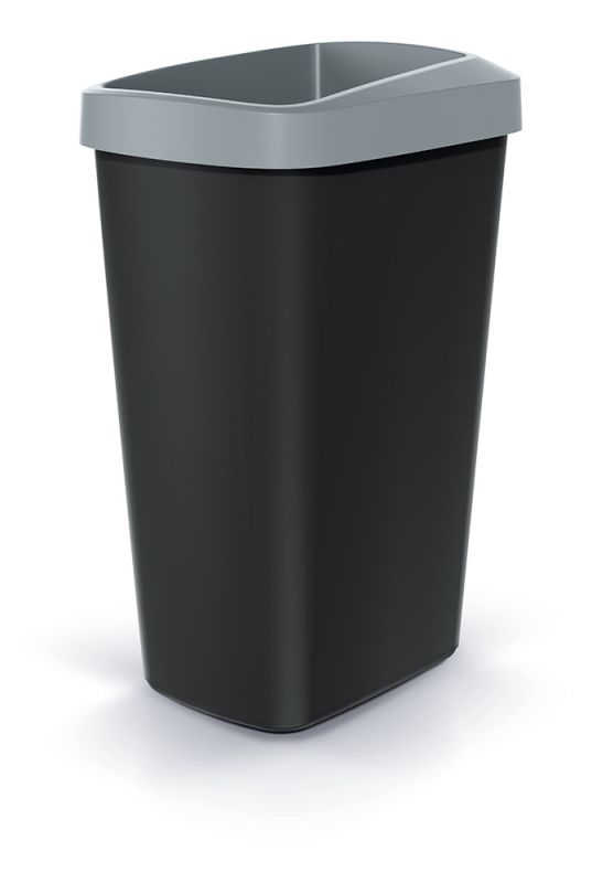 Мусорка Prosperplast Compacta Q прямоугольная с открытой крышкой 45л черная Серый ободок