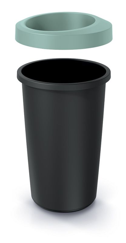 Мусорка Prosperplast Compacta Q круглая с открытой крышкой 25л черная Зеленый ободок