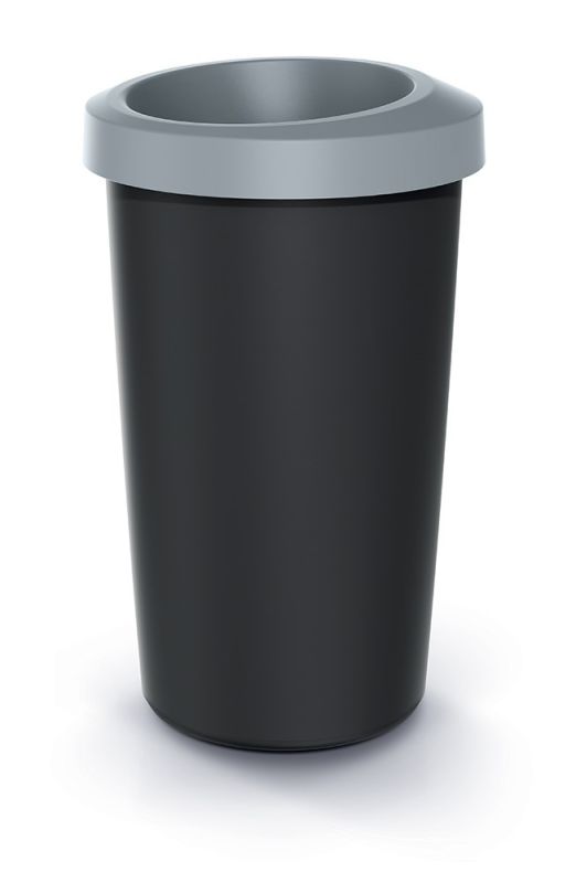 Мусорка Prosperplast Compacta Q круглая с открытой крышкой 25л черная Серый ободок