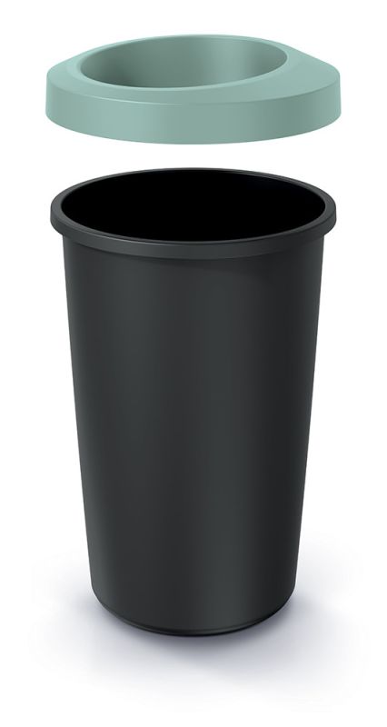Мусорка Prosperplast Compacta Q круглая с открытой крышкой 45л черная Зеленый ободок